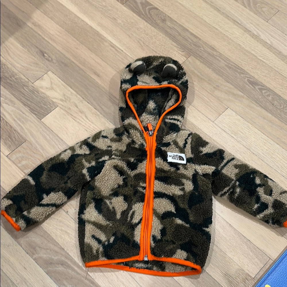 The North Face Camouflage Fleece Jacket with Orange Accents
